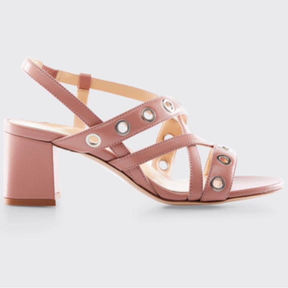 Marion Parke Cora 60mm Leather Sandals Size 39 / 9 In Rose Pink Block‎ Heel